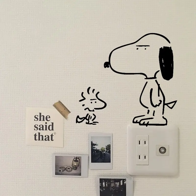 Internet celebridade dos desenhos animados bonito snoopy texto adesivos de parede estudante dormitório adesivos feminino coração decoração do quarto transformação