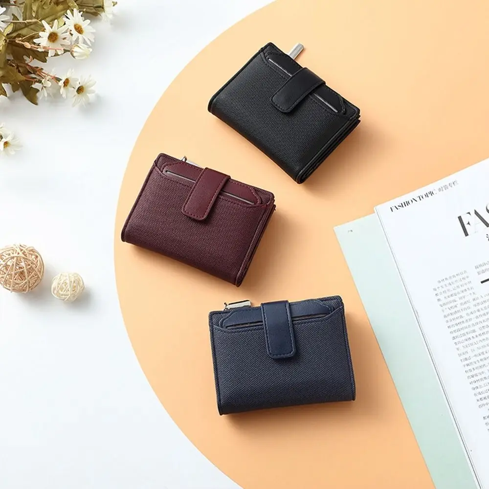 Fashionable Women\'s Folding Short Wallet High Quality PU Leather Zipper Coins Purses Solid Color Versatile Pouch Bag Card Holder