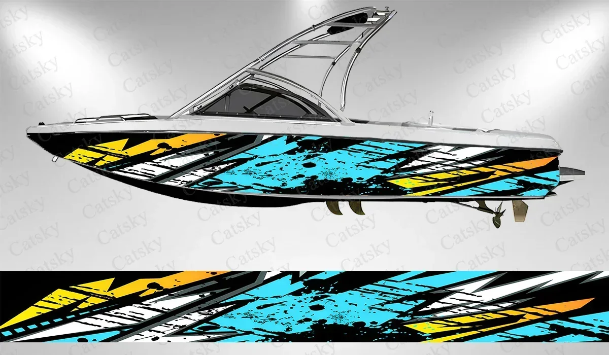 Cool Flame Lines Abstract Colorful Boat Stickers Vinyl Boat Wrap for Pontoonman Console Deck Boat Fishing Platform Decal Sticker