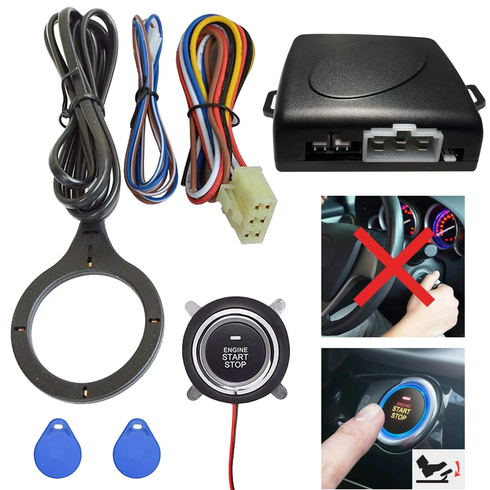 Car RFID Push to Start Ignition kit Engine Start Stop Button Switch Keyless Go System Fits for Most DC12V Cars