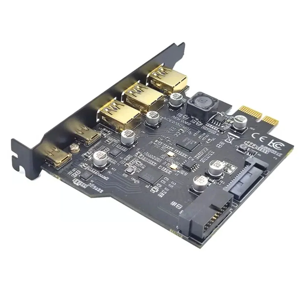 USB3.2 GEN1 PCI-E Expansion Card 5 Ports 2*Type-C 3*USB-A 19 Pin Connector 5Gbps High-performance Main Control Chip