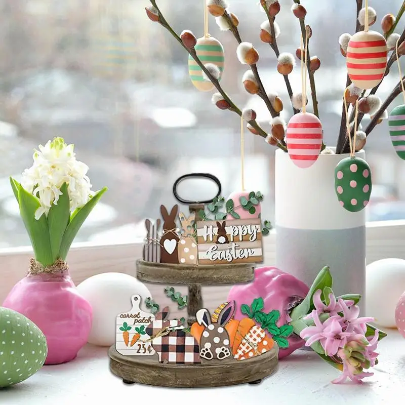 Easter Spring Tiered Tray Decor Holiday Table Centerpieces Set Of 12 Spring Wooden Table Signs Easter Carrot Farmhouse Sign