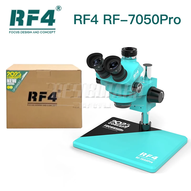 RF4 RF-7050PRO Triocular Microscope 7-50X Magnification Knob 6 Gear Locking Zoom with 144 LED Light for Phone Repair Tool