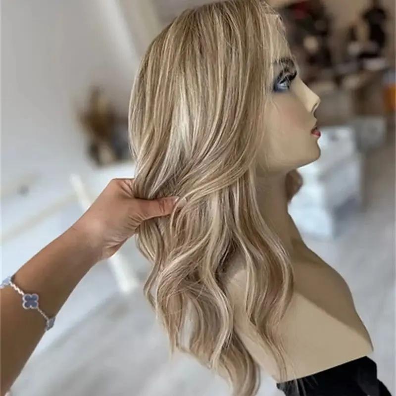 

Ombre Creamy Blonde Wig Synthetic HD Lace Front Wigs Balayage Wig with Highlights 26 Inch Preplucked Hairline with Baby Hair
