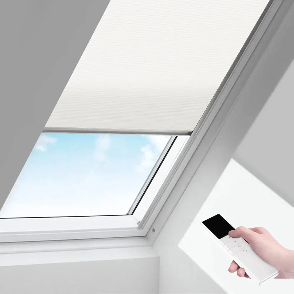 

Custom Style Heat Insulation Motorized Remote Control Skylight Honeycomb Blinds For Skylight Window