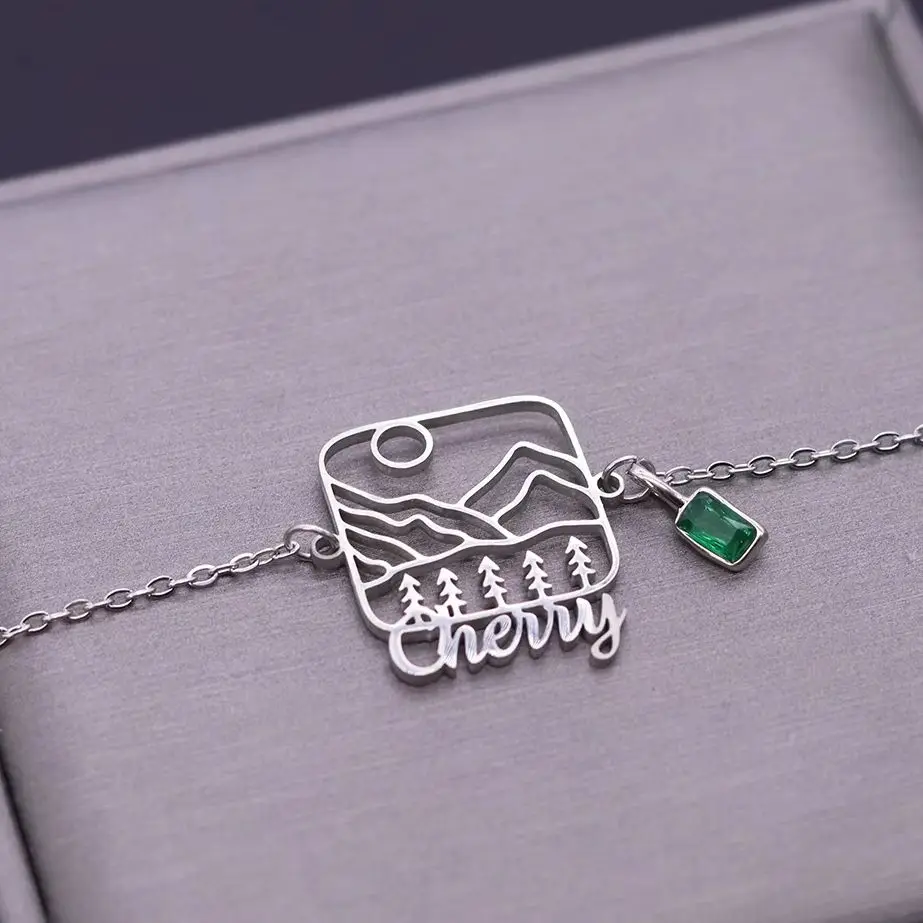 Chandler Mountain Scenery Custom Name Bracelet for Men Women, Stainless Steel Pendant, Fashion Jewelry for Wedding Party Gifts