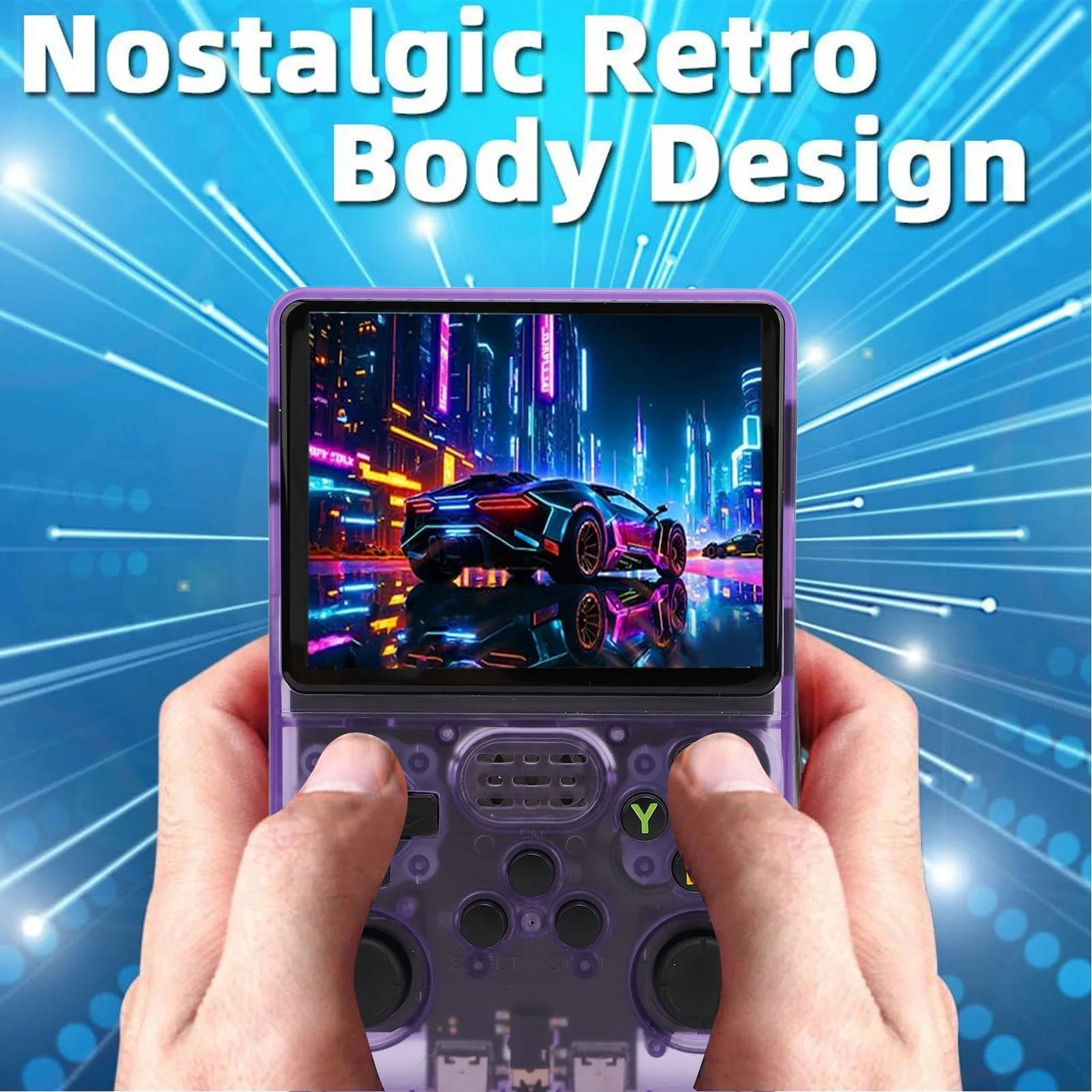 

Retro Game Boy Classic 3.5 Inch Handheld Console DDR3L 1GB 800 Games Built-in Purple Clear Case 2 Player for Kids Adults Gift