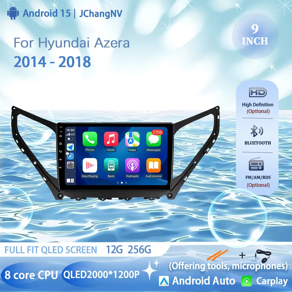 

9“ Android 15 Car Radio For Hyundai Azera 2014 - 2018 Multimedia Video Player Navigation GPS Wireless Bluetooth CarPlay no 2din