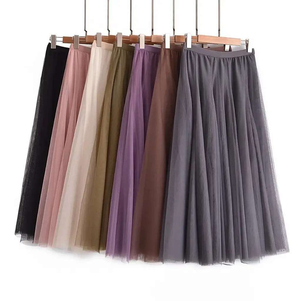 

Solid Color Large Mesh Skirt Long Women's Fashionable A-Line Skirt for Casual And Formal Wear