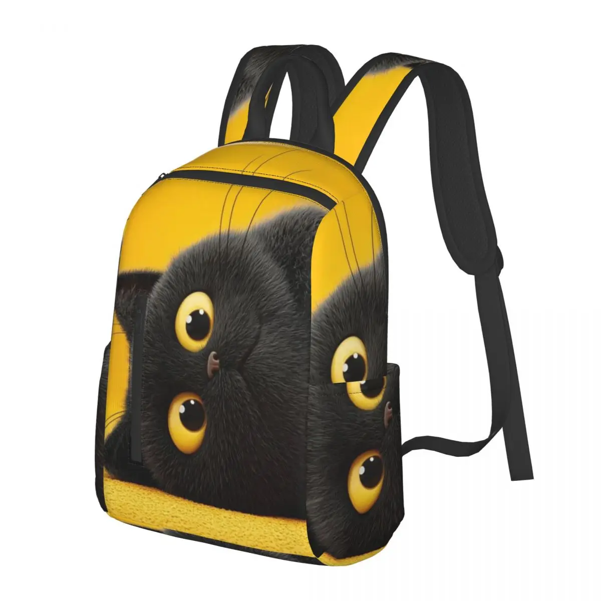 

Cute Cat Face In Yellow Background Student Backpack School Bag Hiking Travel Daypack for Men Women Bookbag Shoulder Bags