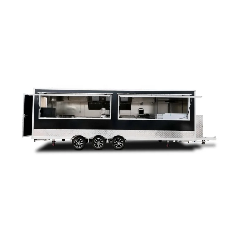 Remolque de Comida Móvil Cuadrado de Gran Tamaño, Personalizado, Duradero, de Acero Inoxidable, con Diseño Espacioso para Comida Rápida y Catering al Aire Libre