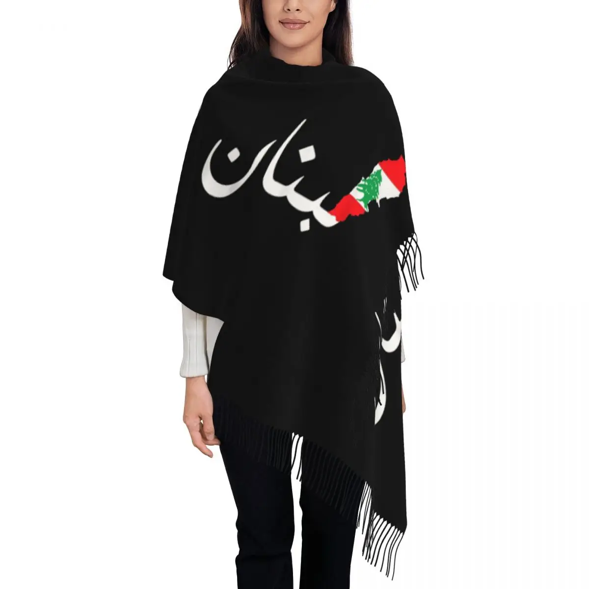 Lebanon Flag Arabic Beirut Lobnan Lover Scarf for Women Fall Winter Cashmere Shawls and Wrap Large Scarves with Tassel Ladies