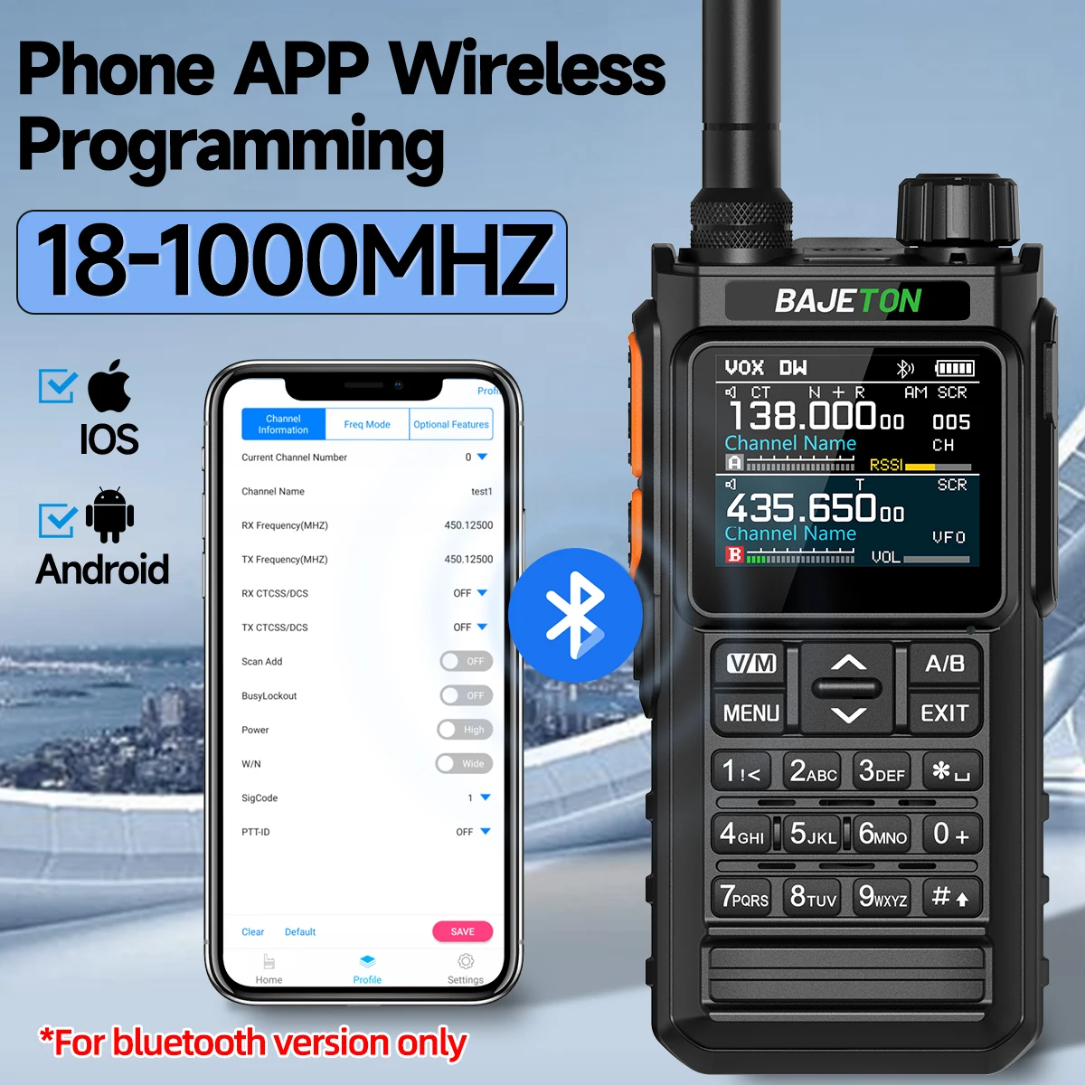 Image of BAJETON BJ-7700 Walkie-Talkie Multiband Drahtloses Bluetooth-Telefon Programmierbares Rauschunterdrückungs-AM-FM-Amateurfunkgerät für Camping BT8200