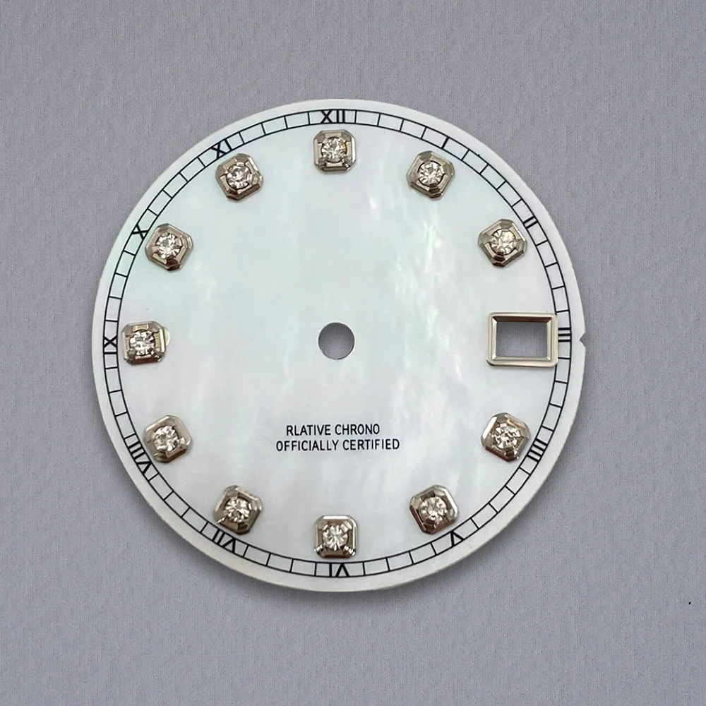 Nh35 الطلب S شعار 28.5 مللي متر اللؤلؤ الماس الهاتفي لحركة NH35 NH36 لا مضيئة ساعة تعديل الملحقات