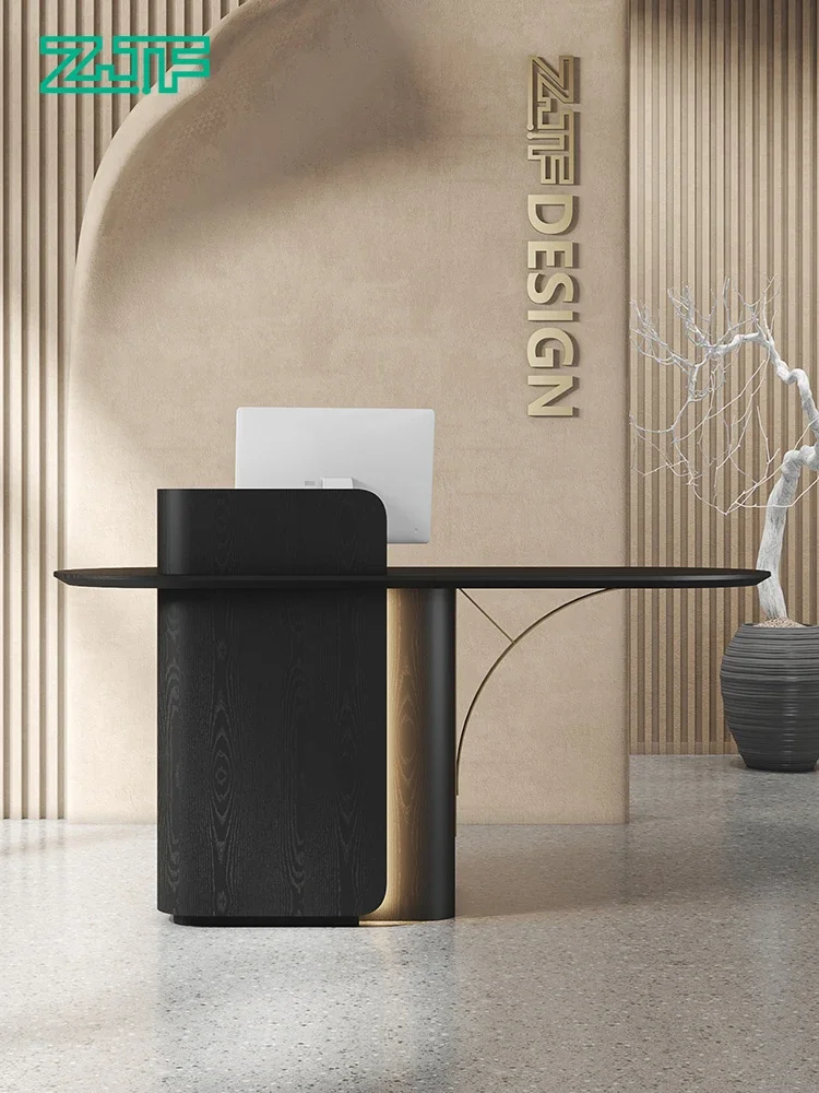 ZC Clothing Shop Cashier Modern Minimalist Black Wood Grain Company Front Desk Consulting Reception Desk