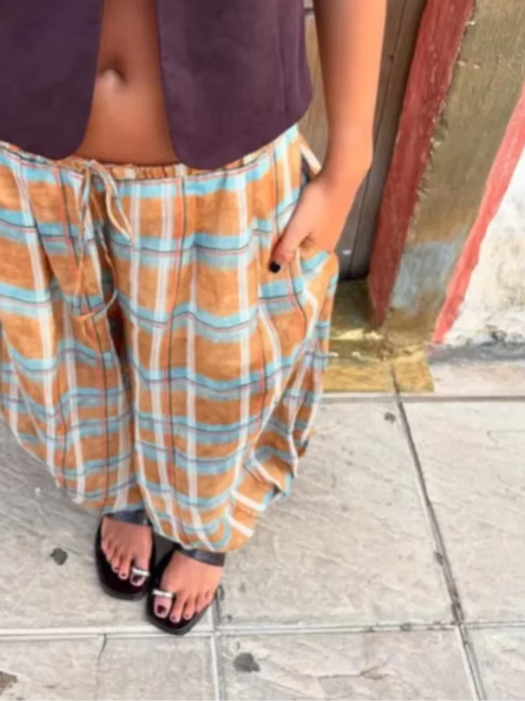 

Повседневные шикарные длинные брюки-фонарики, женские брюки с боковыми карманами, длинные прямые свободные брюки, модные осенние уличные брюки с принтом 2023 г.