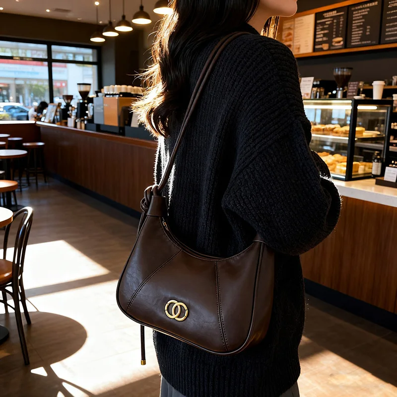 

2025 Autumn Winter Niche Underarm Bag for Women Genuine Leather Crossbody Shoulder Bag, Minimalist Casual Purse for Work Commute
