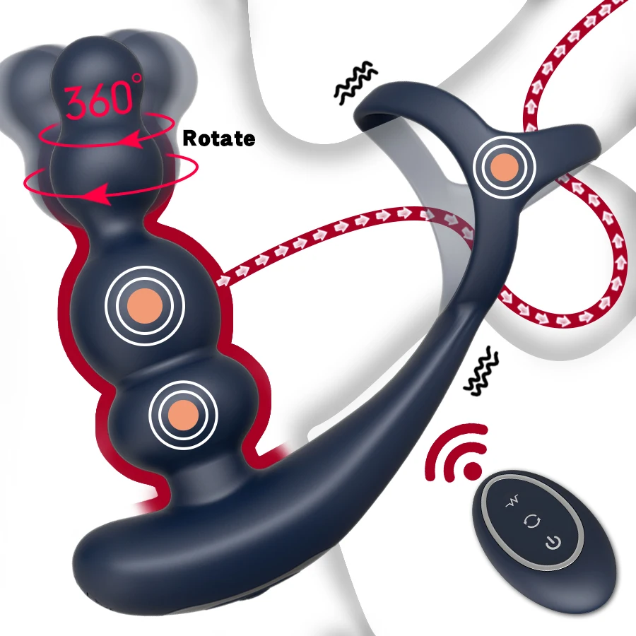 

Male Prostate Massager Vibrator 360°Rotate Anal Plugs Penis Ring Butt Plug Vibrator Wireless Control Sex Toy For Men Masturbator