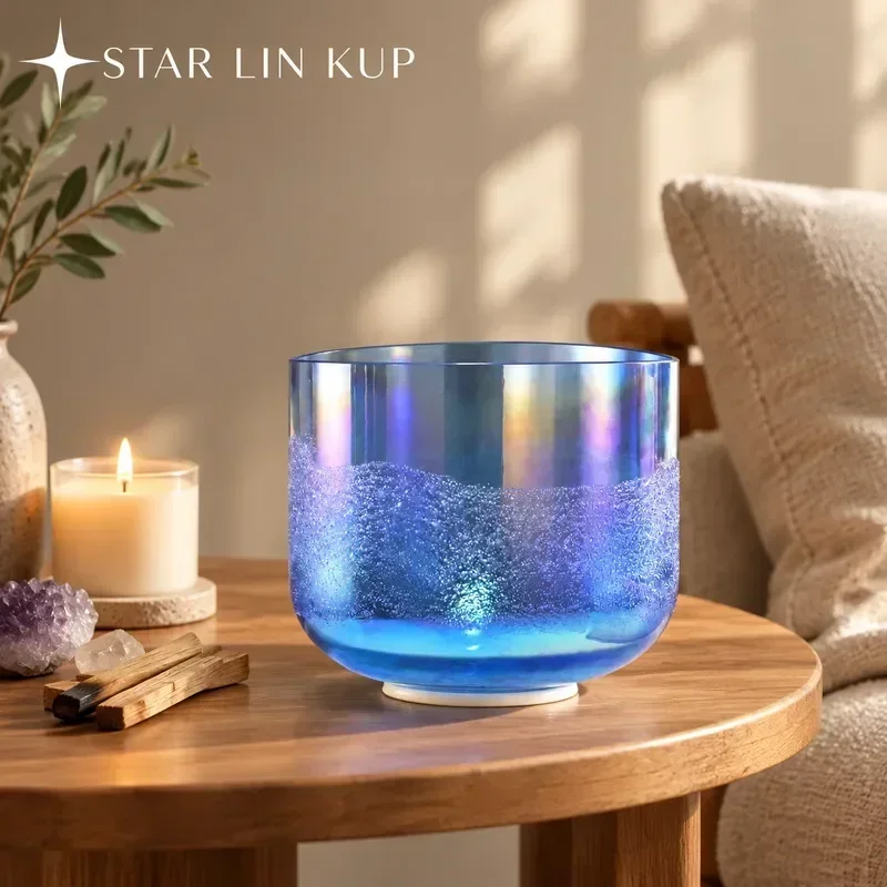 STAR LINKUP 6 Inch Clear Quartz Singing Bowl, Glacier Flowing Sand Cosmic Light 432Hz/440Hz Sound Healing Meditation With Mallet