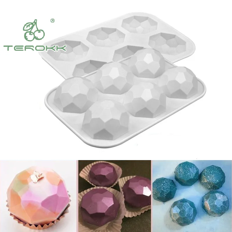 

6 Cavity Raspberry Mousse Jewel Silicone Chocolate Baking Mold Geometric Diamond Candle Mould Making Tool