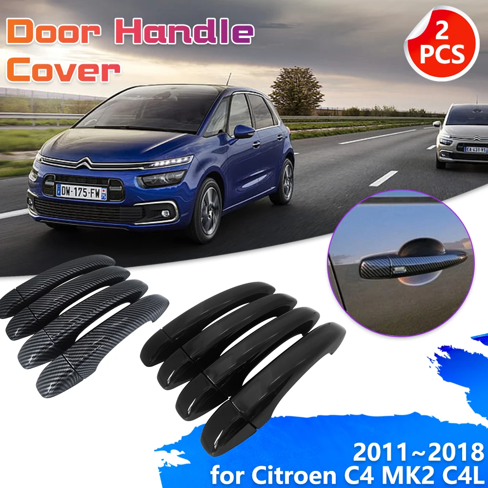 

Car Chrome Carbon Fiber Door Handle for Citroen C4 MK2 C4L B7 2011~2018 2012 2013 Black Decoration Cover Trim Sticker Accessorie
