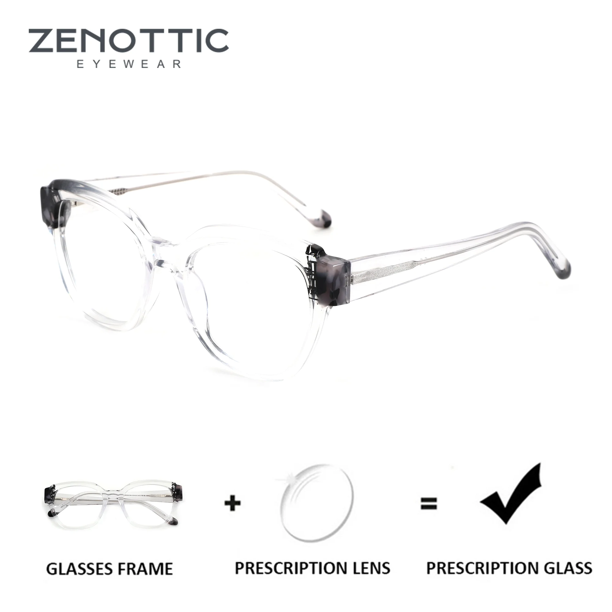 

ZENOTTIC (M Size) Women Butterfly Acetate Prescription Glasses Photochromic Progressive Eyeglasses Of View Far And Close