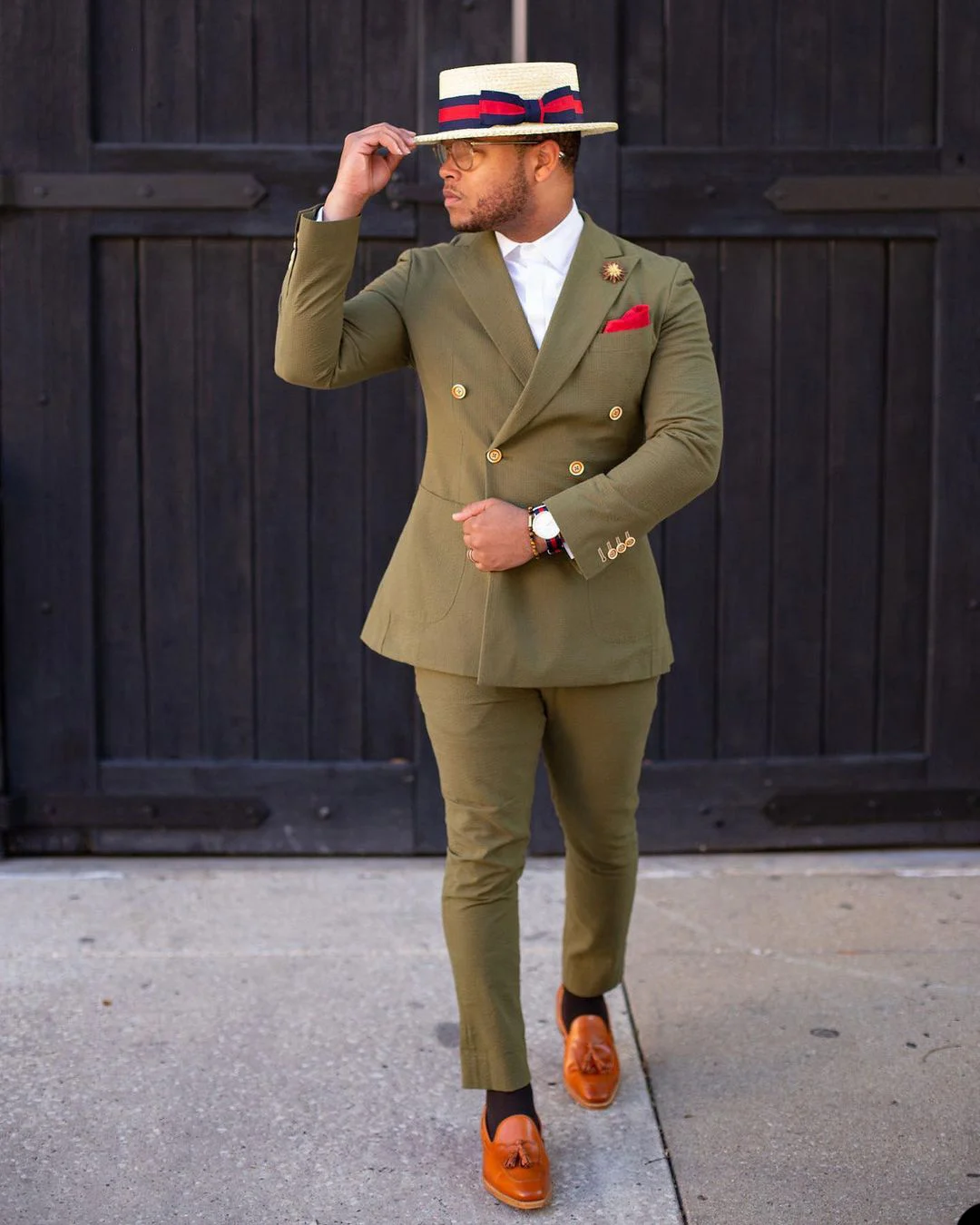 Business Olive Green British Mens Pants Suits Plus Size Groom Wedding Prom Party Blazer Overcoat ( Jacket+Pants)