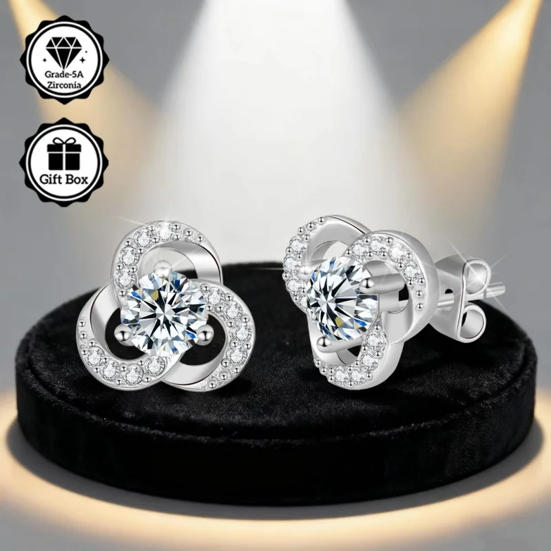 LAMVOICE Schmuck für Damen/Ohrstecker mit 1 Karat Zirkonia, hypoallergene Ohrringe, Weihnachtsgeschenk, hochwertiger Schmuck