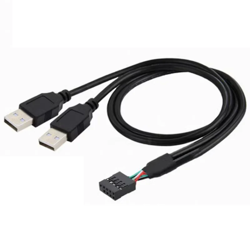 Adaptador de conector Dual USB A macho A PC, Adaptador de conector Dupont hembra de 9 pines interno Y divisor, Cable USB de 30cm, Cable de 24AWG