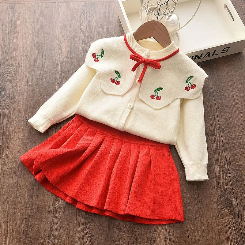 Bear Leader Baby Girl Clothes Set Sweet Outfits Autumn Winter Kids Girls Long Sleeve Knitted Embroidery Sweater + Skirt 2pcs Set