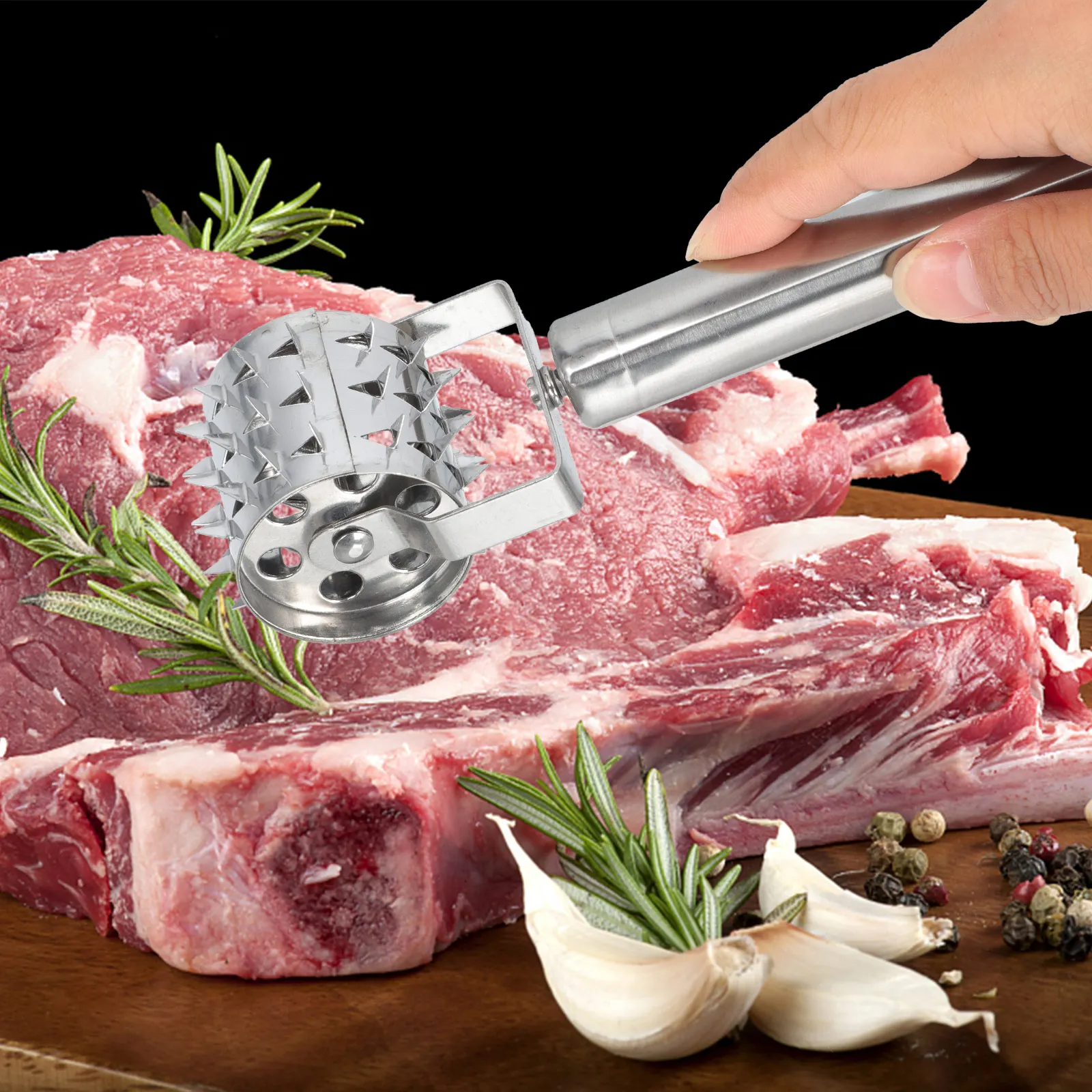 

1Pcs Kitchen Meat Tenderizer Roller Professional Grade Steel for Softening Portable Compact Cooking Gadget for Steaks