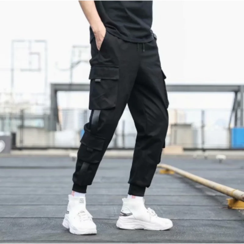 2024 Spring Autumn New Men\'s Korean Fashion Multi-pocket Loose Ins Nine-minute Drawstring Leg Work Pants Casual Daily Sweatpants