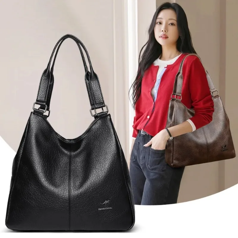 

Large Capacity Mom Bag for Women, Crossbody Shoulder Tote Handbag, Luxurious Soft Leather Purse, Everyday Casual Top Handle Bag