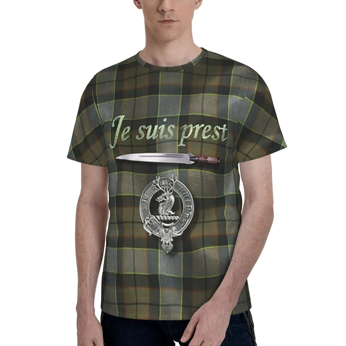 Je Suis Prest Tartan Outlander TV T-Shirt for Men Cotton T Shirts Men's Tees Short Crew Neck Summer Clothes Tops