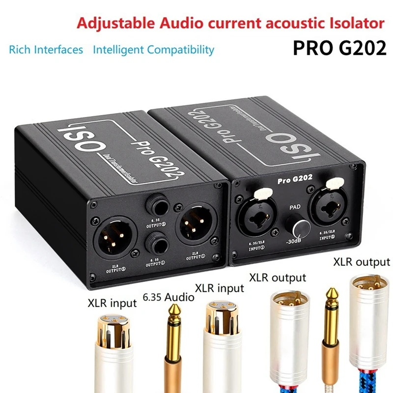 Pro G202 Audio Isolator Dual-Channel 6.5 XLR Audio Isolator Current Sound Noise Mixer Microphone Common Ground Filter