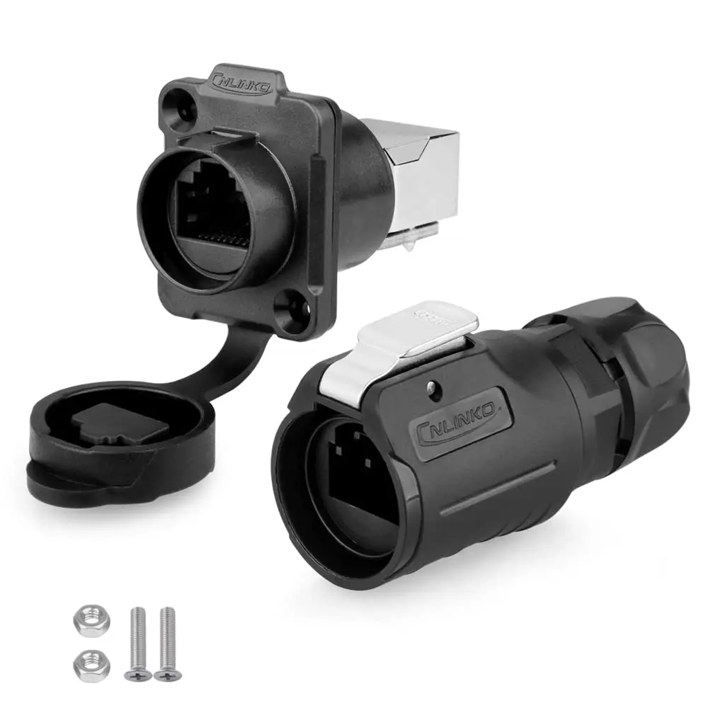 Connecteur RJ45 circulaire étanche CNLINKO LP16 8P8C mâle/femelle à montage sur panneau, PBT Push-Pull pour l'automatisation industrielle et la marine