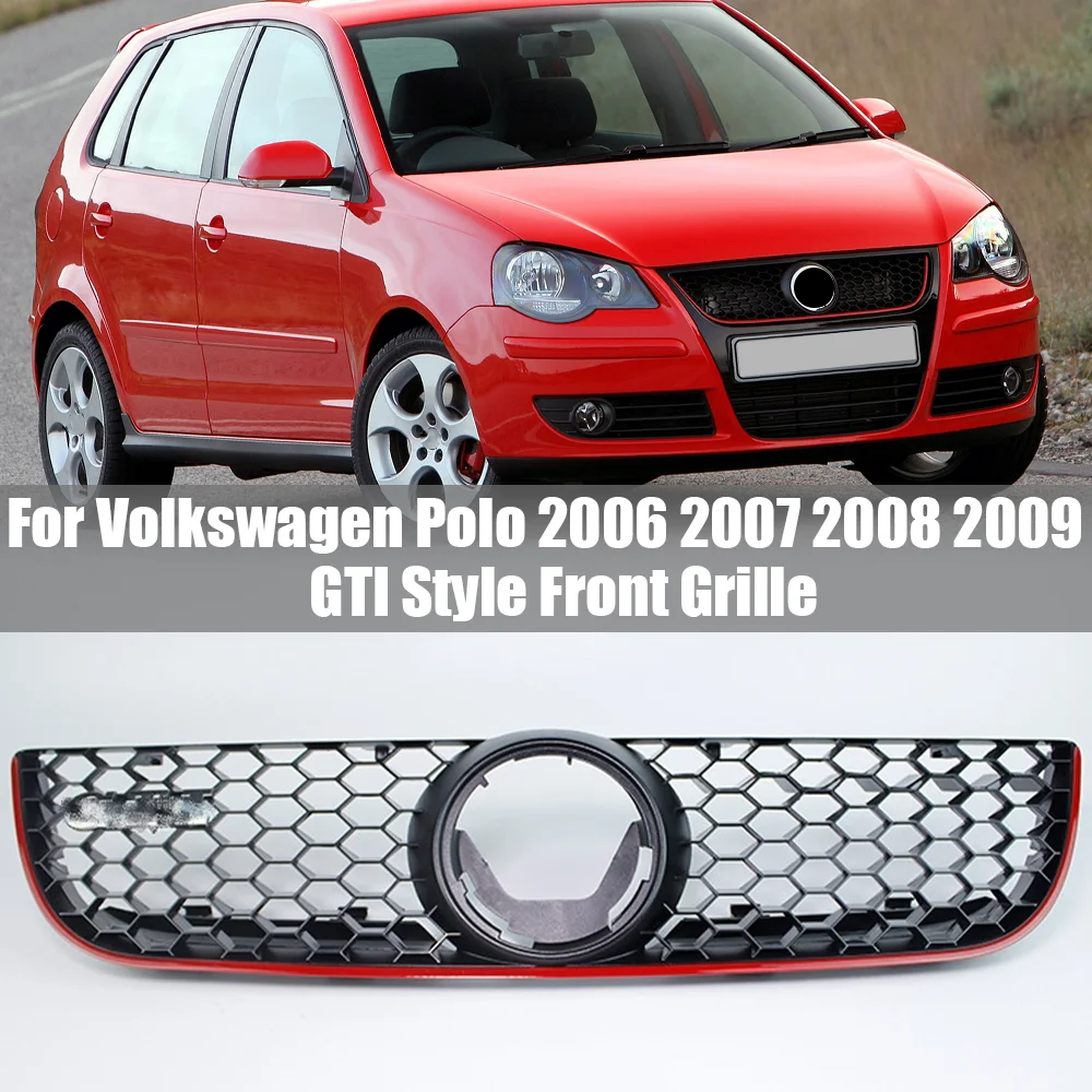 Siatka o strukturze plastra miodu przedni zderzak samochodowy Grill do Volkswagen VW Polo 2006 2007 2008 2009 GTI Style Centre Panel siatka oczkowa Grill