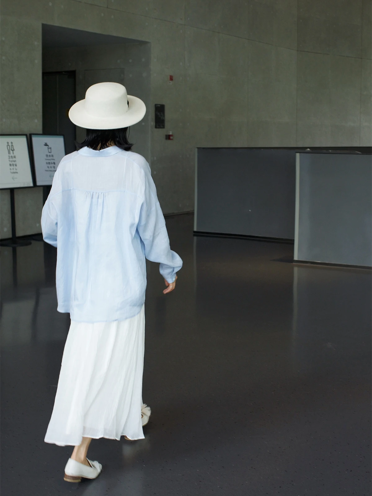 

Laid-ba Blue Linen irt Women's Loose Fit Boring Not-looking YUANN Original Hidden Simple Sle Long Sve Button down