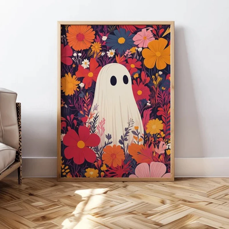 

Ghost Posters Halloween Print Wall Art Funny Halloween Poster Cute Ghost Design Halloween Printable Poster Girly Wall Print