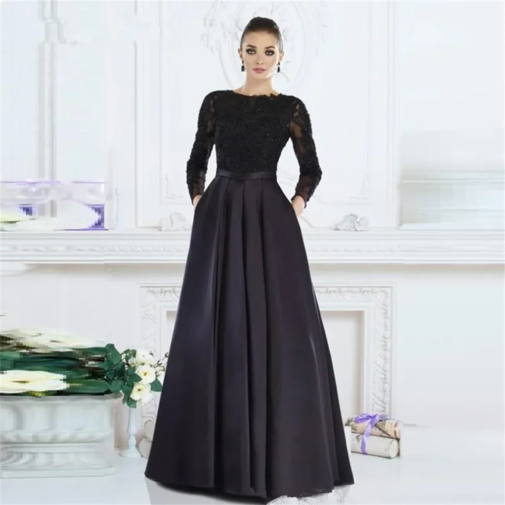 Black Long Sleeves elegant Formal Dress A-Line Jewel Lace Beaded Mother of The Bride Dresses Custom Made