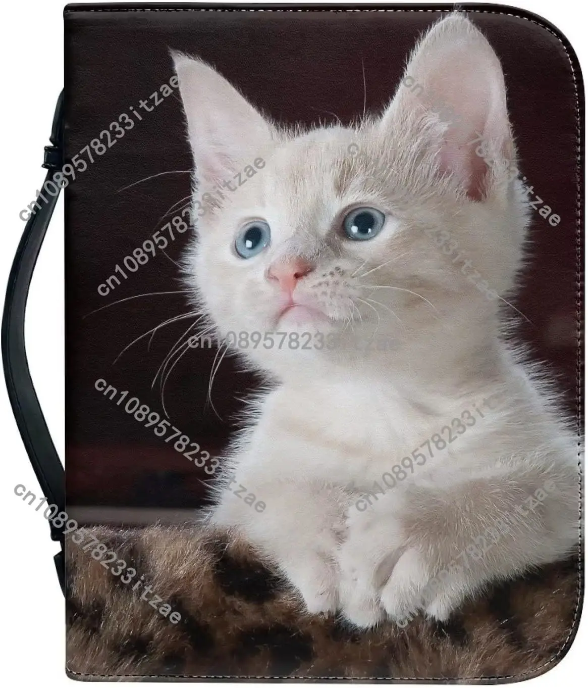 غطاء حماية لطيف على شكل قطة من الكتاب المقدس للنساء والفتيات مصنوع من الجلد مع حقيبة بمقبض بسحاب ناعم وحقيبة كتاب جلدي متعددة الوظائف #4