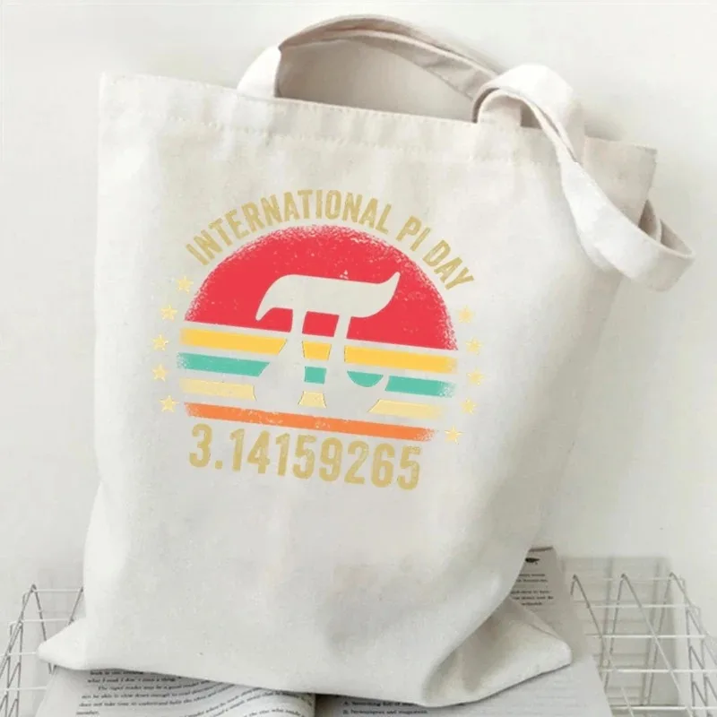 قماش حقيبة يد نسائية عادية موضة قماش حقيبة كتف مضحك بي يوم دوامة بي الرياضيات ايكو المحمولة حقائب تسوق السفر #3