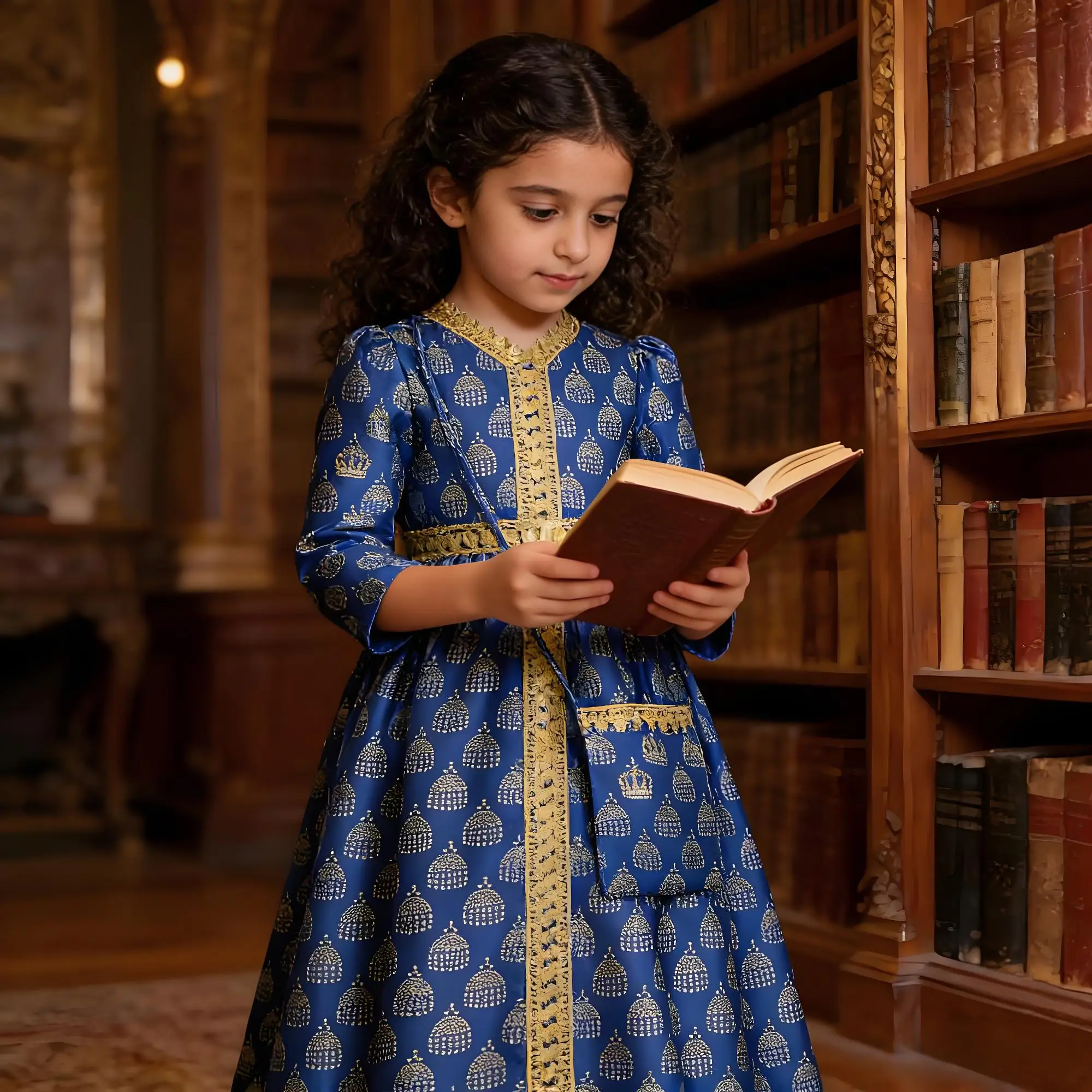 Robe longue imprimée élégante pour filles musulmanes, Style arabe du moyen-orient, Style princesse, Robe de soirée Eid pour enfants, robes décontractées