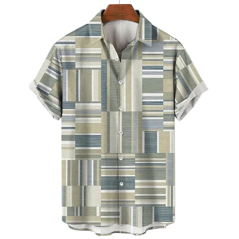 

2023 Men's Shirts Casual Striped Hawaiian Print Short Sleeve Tops Lapel Shirts Harajplus size shirt topuku Summer Men's Shirts