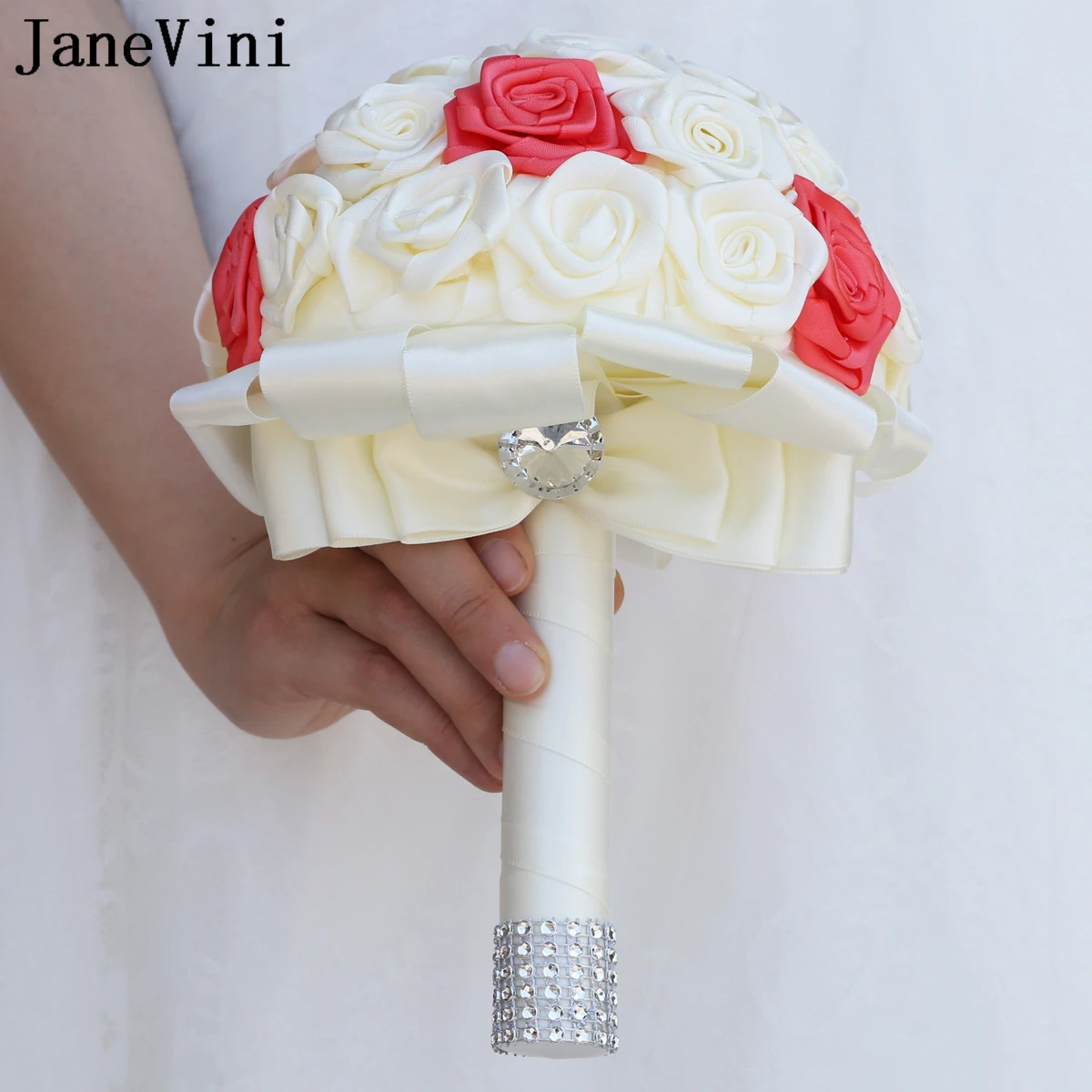 JaneVini-Romântico Marfim Melancia nupcial Buquês de Flores, Handmade Rose, Custom Bridesmaid Bouquet, Fleur Mariage, Casamento, 17cm