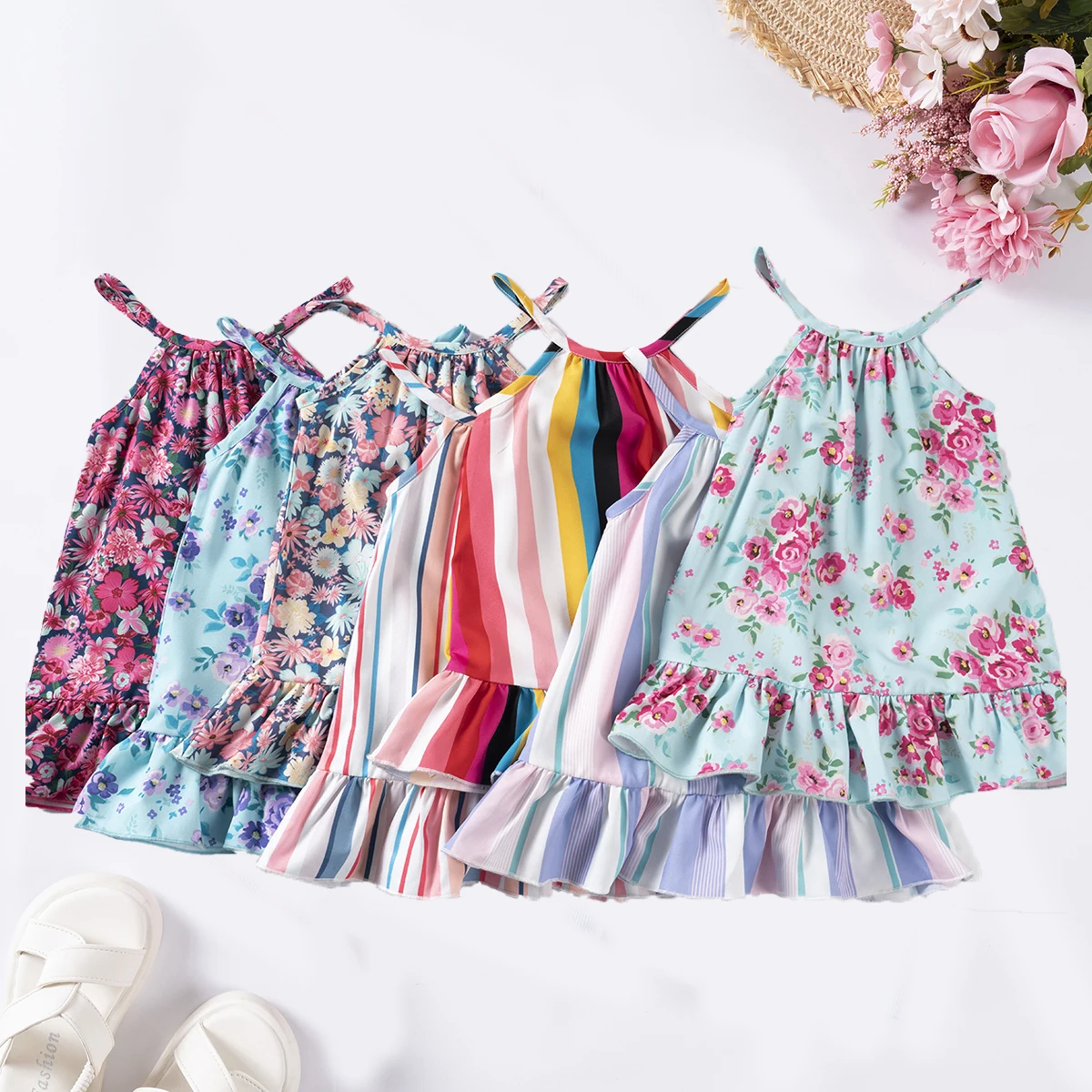 Girls Summer Daily Dresses 0-6Y Fashion Children's Clothing Sweet Striped A-line Version Princess Dress Elegant and Breathable