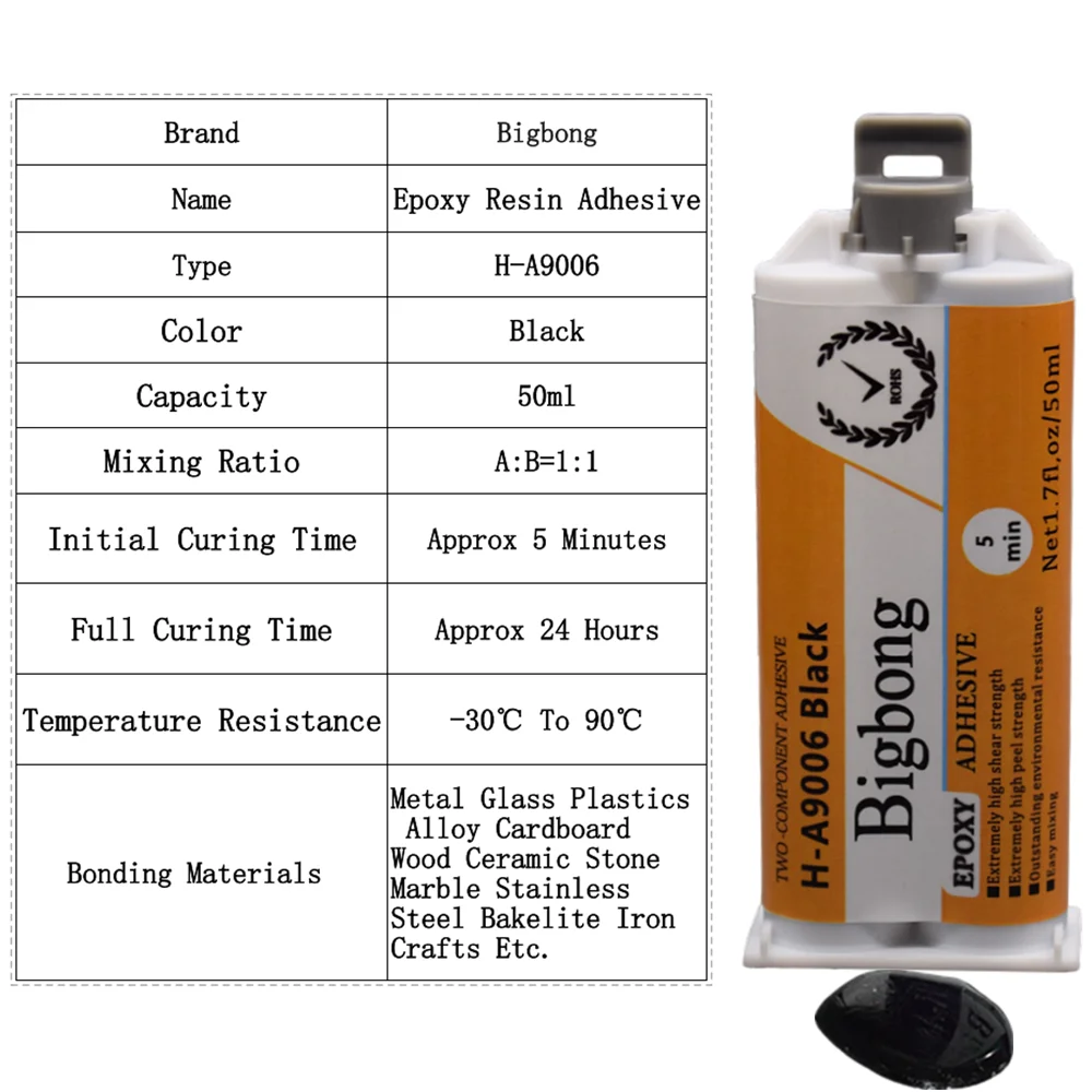 2 Stück 1:1 Starkes Epoxidharz Schwarzer Klebstoff 50ml Epoxidharz AB-Kleber & 50ml Manuelle Klebepistole 1:1 Dosierpistole & 5 Stück Mischdüsen – Detail 1