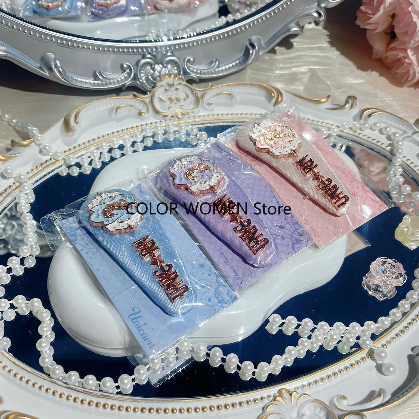 Flower Knows Unicorn Collection Hair Clips Pink  blue and purple  Relief  Women Hair Accessories Tool