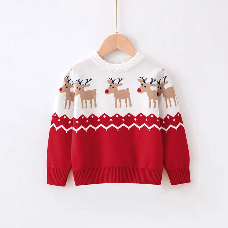 Fashion Christmas Sweatshirts Winter Boy Girl Print Knit Sweater Pullover Cotton Clothes Autumn Kids Clothing Knitwear 2-6 Years