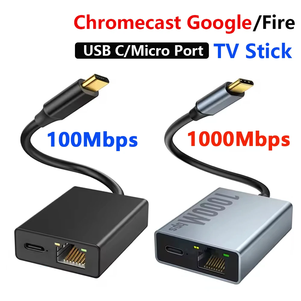 Electop Ethernet Adapter for Chromecast 4K Google TV USBC Type-C to 1000Mbps Network Card for Smartphones Tablets Android Device